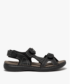 GEMO Sandales homme avec brides en cuir unies et à scratch noir vif
