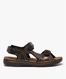 GEMO Sandales homme avec brides en cuir unies et à scratch marron chine
