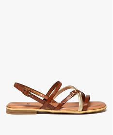 GEMO Sandales femme dessus en cuir à bride tubulaire dorée marron standard