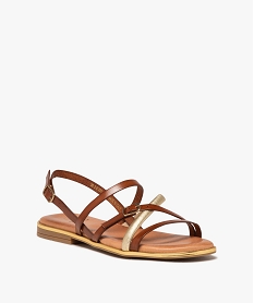 sandales femme dessus en cuir a bride tubulaire doree orange sandales plates et nu-piedsE875701_2