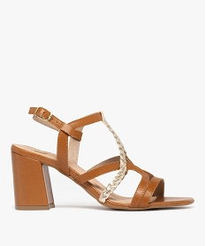 sandales femme a talon haut avec deux brides metallisees et tressees - taneo orange sandales a talonE875901_1