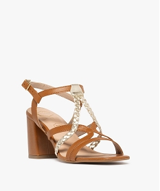 sandales femme a talon haut avec deux brides metallisees et tressees - taneo orange sandales a talonE875901_2