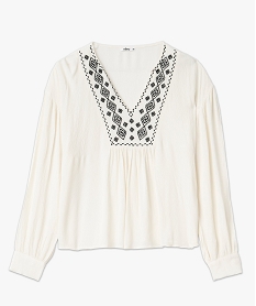 blouse a manches longues avec col v brode femme beige blousesE877101_4