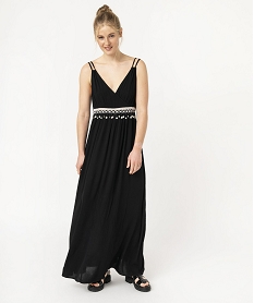 robe longue a fines bretelles avec broderies et perles femme noir robesE877601_1
