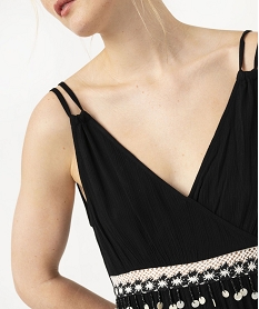 robe longue a fines bretelles avec broderies et perles femme noir robesE877601_2