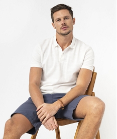 GEMO Polo manches courtes en maille texturée homme Blanc