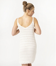 robe courte a bretelles en maille tricotee ajouree femme beige robesE882101_3