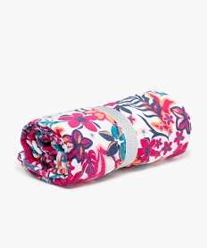 GEMO Serviette de plage fleuri avec son élastique de maintien pailleté enfant Rose