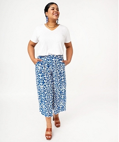 pantacourt large imprime en viscose femme grande taille bleu pantalonsE884201_4