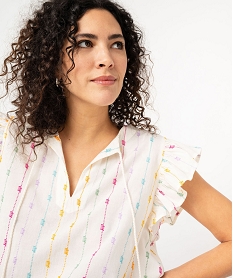 blouse ample manches volantees a rayures multicolores femme beige blousesE884301_2