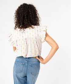 blouse ample manches volantees a rayures multicolores femme beige blousesE884301_3