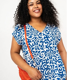 GEMO Robe à manches courtes en viscose femme grande taille Bleu