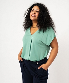 GEMO Tee-shirt à manches courtes à double col V femme grande taille Vert