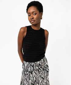 GEMO Pull sans manches en maille ajourée femme noir standard