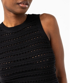 pull sans manches en maille ajouree femme noir pullsE886701_2