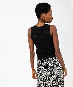 pull sans manches en maille ajouree femme noir pullsE886701_3