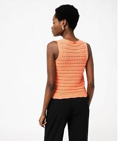 pull sans manches en maille ajouree femme orange pullsE886801_3