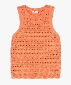 pull sans manches en maille ajouree femme orange pullsE886801_4