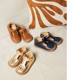 chaussures premiers pas bebe garcon salome en cuir uni et a scratch - na! orange chaussures de parcE894801_1