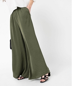GEMO Pantalon large et fluide en satin uni femme kaki standard