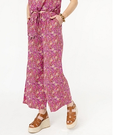 pantacourt large et fluide imprime femme rose pantacourtsE897301_1