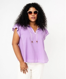 GEMO Blouse grande taille à manches courtes et broderies ethniques femme Violet