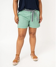 GEMO Short en toile avec ceinture tissée femme grande taille vert standard