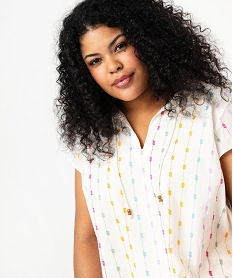 GEMO Blouse grande taille à manches courtes en voile brodé femme Imprimé