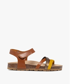 GEMO Sandales fille en cuir avec brides croisées contrastées et à scratch Brun