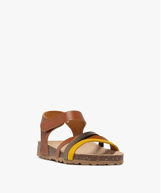 sandales fille en cuir avec brides croisees contrastees et a scratch brunE909501_2
