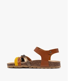sandales fille en cuir avec brides croisees contrastees et a scratch brunE909501_3