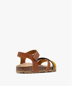 sandales fille en cuir avec brides croisees contrastees et a scratch brunE909501_4