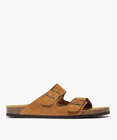 GEMO Mules homme à double brides à boucle unies noir marron vif