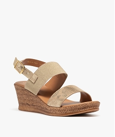 sandales femme a talon compense avec bride elastique scintillante jaune sandales a talonE945901_2