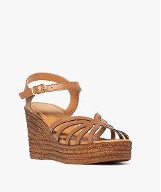 sandales femme compensees a fines brides unies et surpiquees - taneo marron standard sandales a talonE946201_2