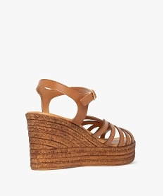 sandales femme compensees a fines brides unies et surpiquees - taneo marron standard sandales a talonE946201_4