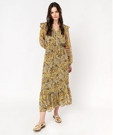 robe longue en voile a motifs fleuris femme vert robesE946801_1