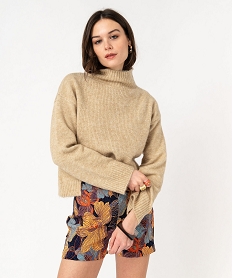 pull en maille avec col montant femme beige pullsE949901_1