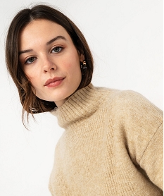 pull en maille avec col montant femme beige pullsE949901_2