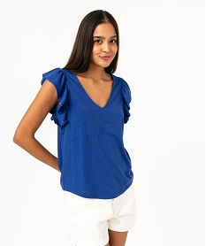 tee-shirt manches courtes volantes a paillettes femme bleu t-shirts manches courtesE950101_2