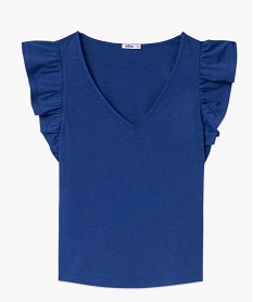 tee-shirt manches courtes volantes a paillettes femme bleu t-shirts manches courtesE950101_4
