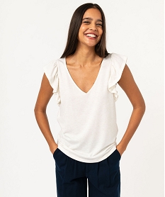 GEMO Tee-shirt manches courtes volantés à paillettes femme blanc chine