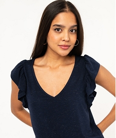 tee-shirt manches courtes volantes a paillettes femme bleu t-shirts manches courtesE950301_2