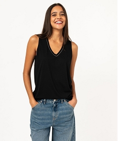 GEMO Débardeur col V brillant en maille fluide femme noir standard