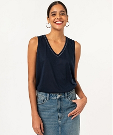 GEMO Débardeur col V brillant en maille fluide femme navy