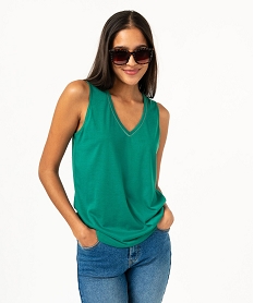 debardeur col v brillant en maille fluide femme vert debardeursE950801_2
