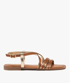 GEMO Sandales femme à talon plat et brides à liseré doré marron standard