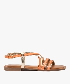 GEMO Sandales femme à talon plat et brides à liseré doré orange standard