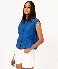 GEMO Chemise sans manches en broderie anglaise femme bleu standard