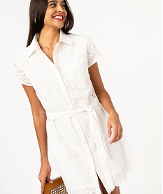 GEMO Robe chemise manches courtes en broderie anglaise femme blanc chine